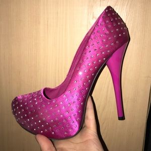 Hot pink and rhinestoned heels